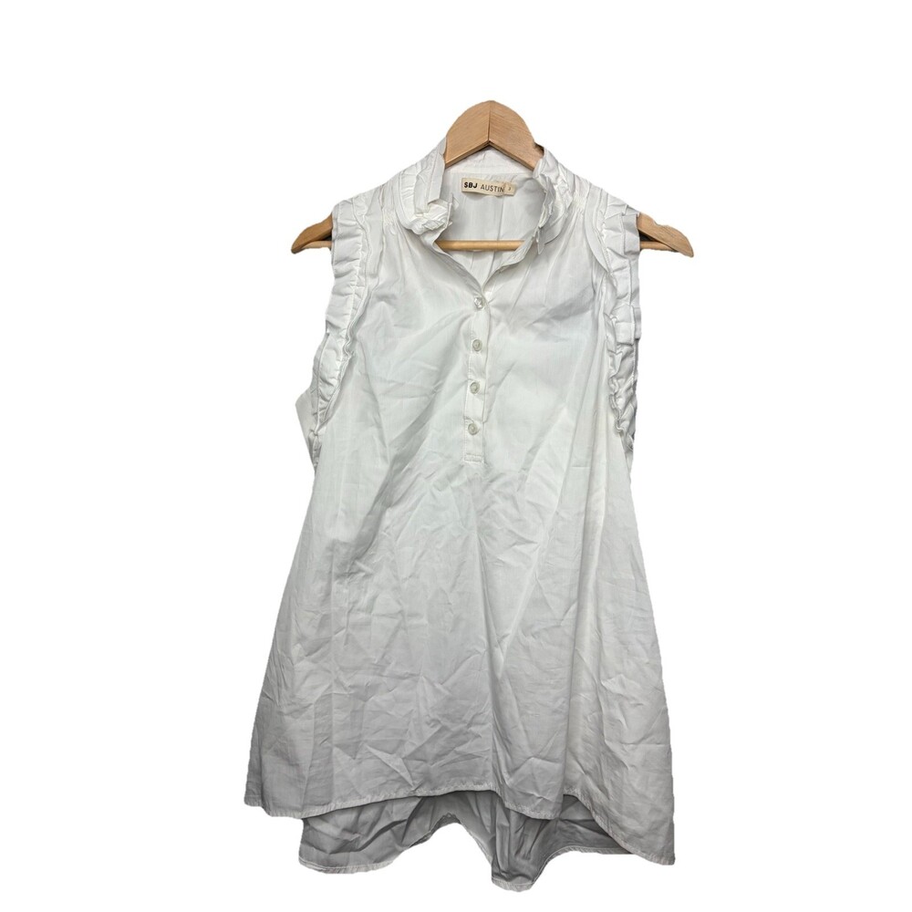 SBJ Austin Size 3 - Equivalent to Size 8-10 White Ruffle Elastic Popover Blouse